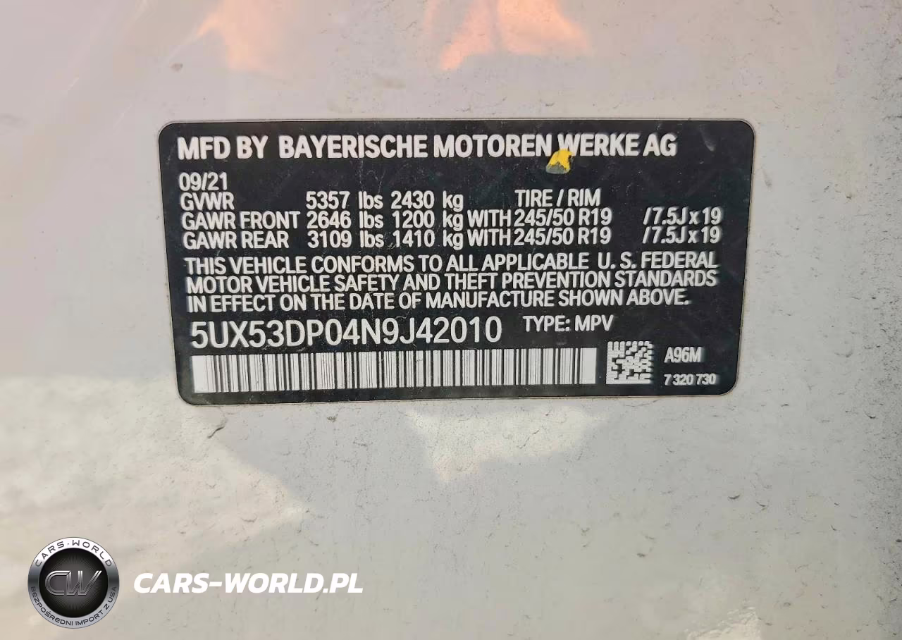2022 BMW X3 xDrive30I VIN:5UX53DP04N9J42010 - 13