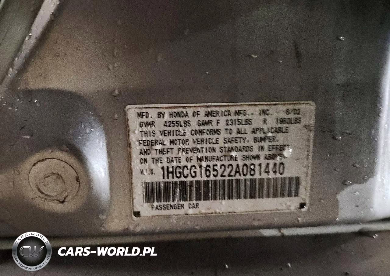 2002 Honda Accord Ex VIN:1HGCG16522A081440 - 12