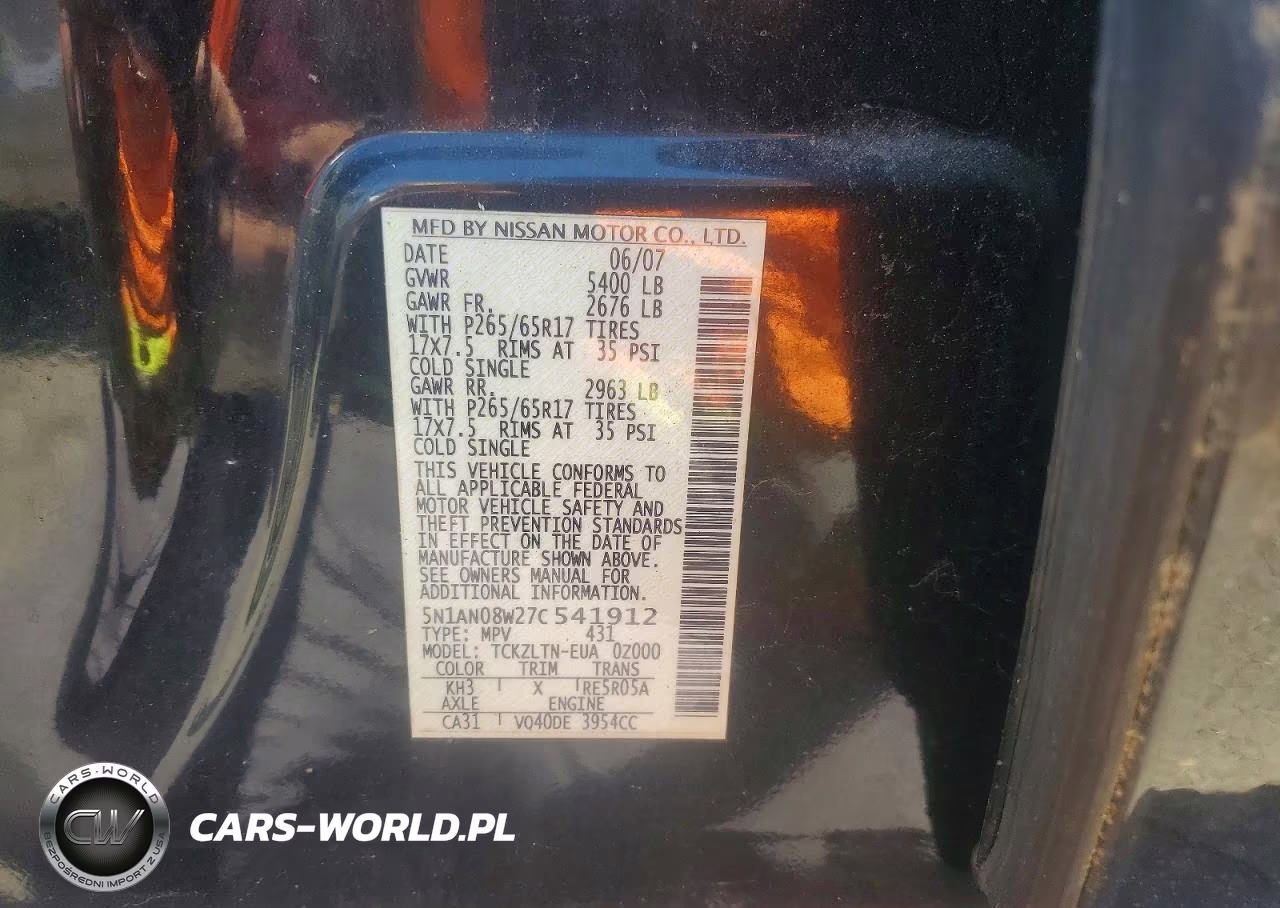 2007 Nissan Xterra X VIN:5N1AN08W27C541912 - 13