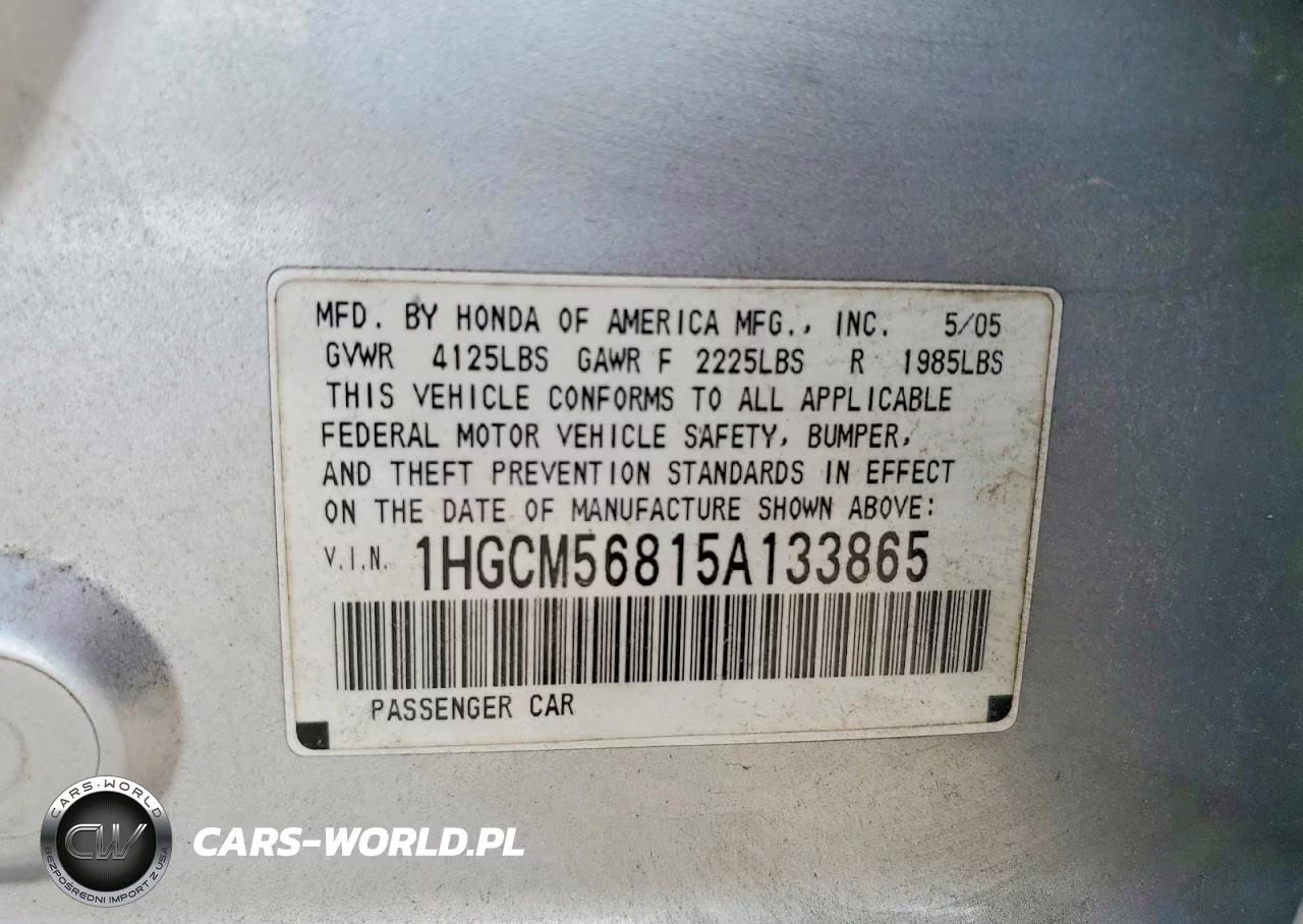 2005 Honda Accord Ex VIN:1HGCM56815A133865 - 13
