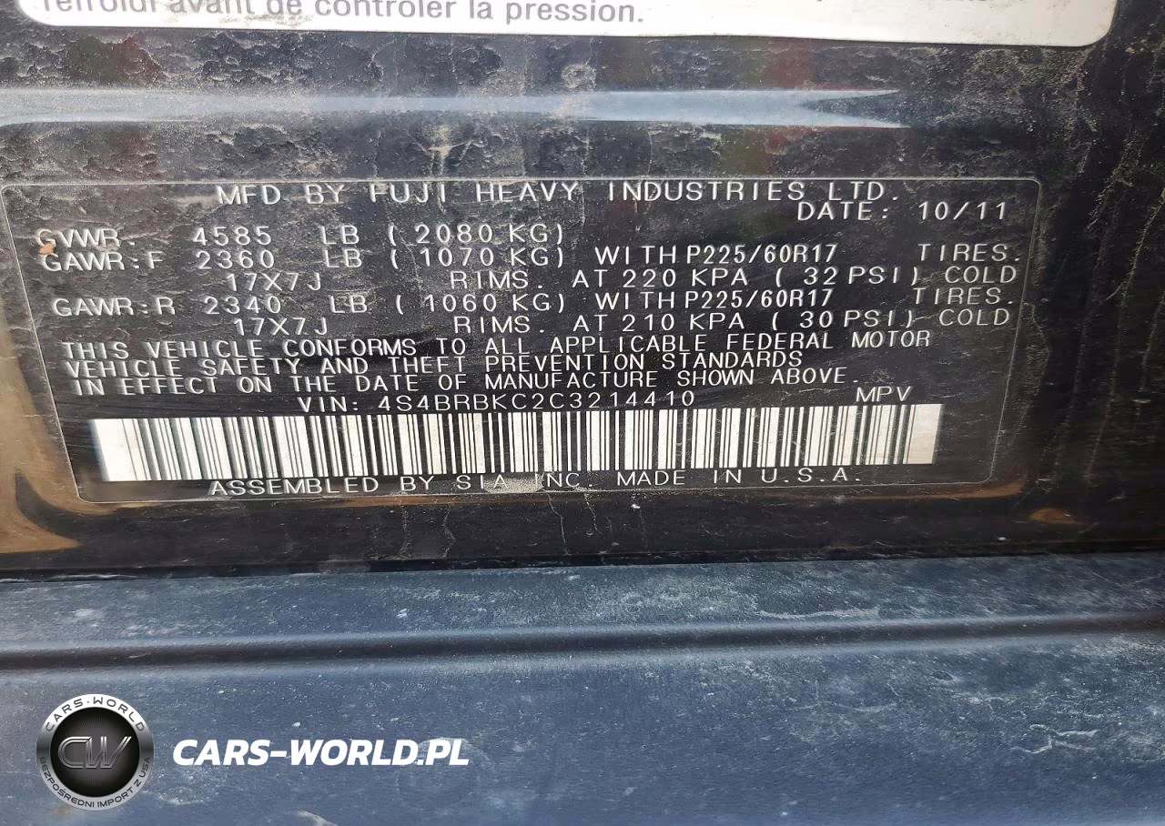 2012 Subaru Outback 2.5I Limited VIN:4S4BRBKC2C3214410 - 13