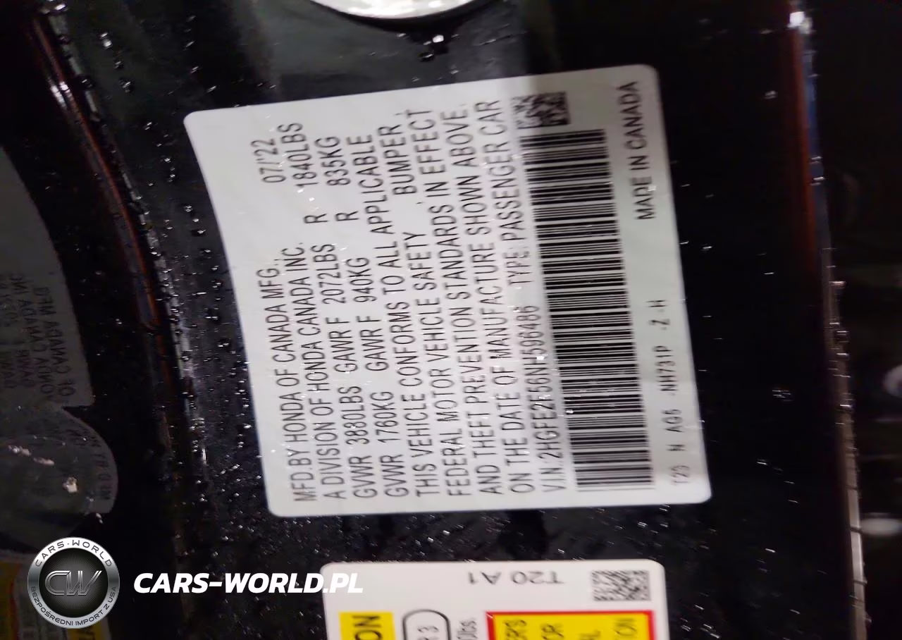 2022 Honda Civic Sport VIN:2HGFE2F56NH596486 - 13