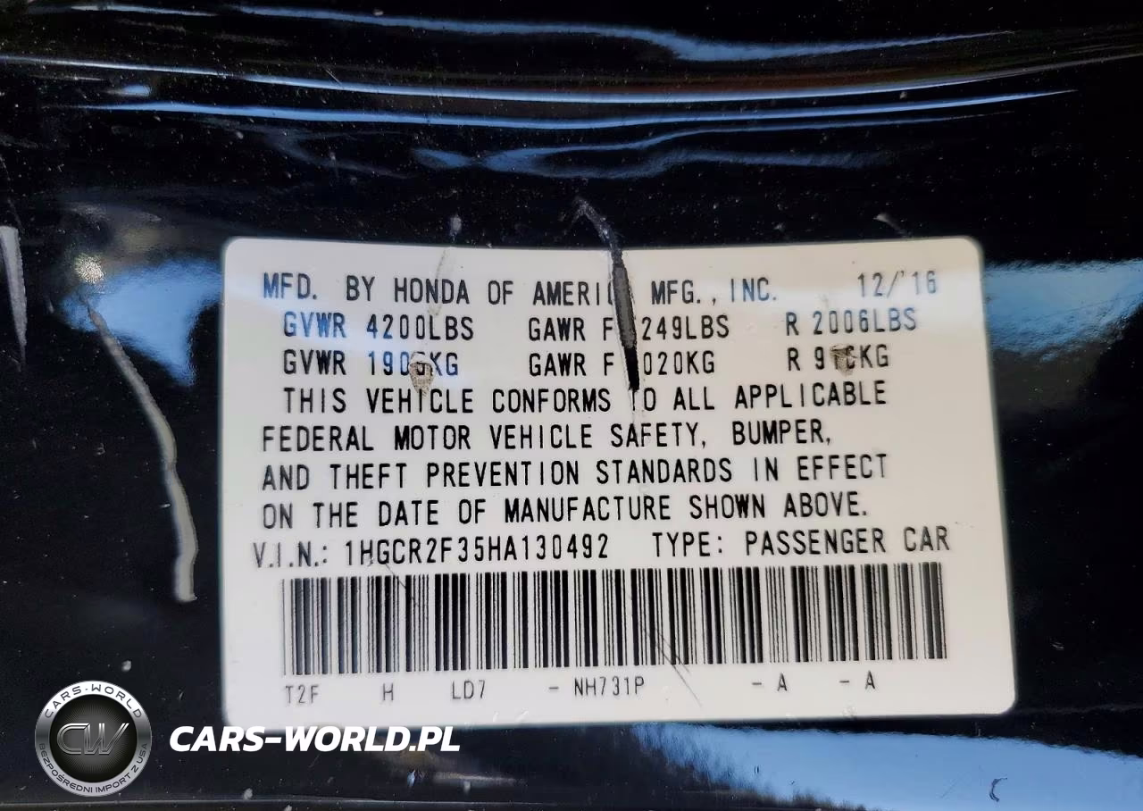 2017 Honda Accord Lx VIN:1HGCR2F35HA130492 - 12