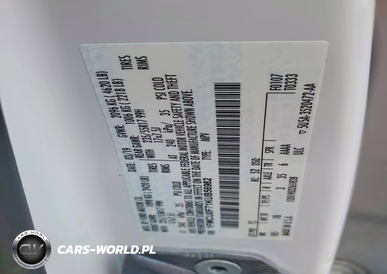 2019 Ford Escape S VIN:1FMCU0F71KUB56982 - 13