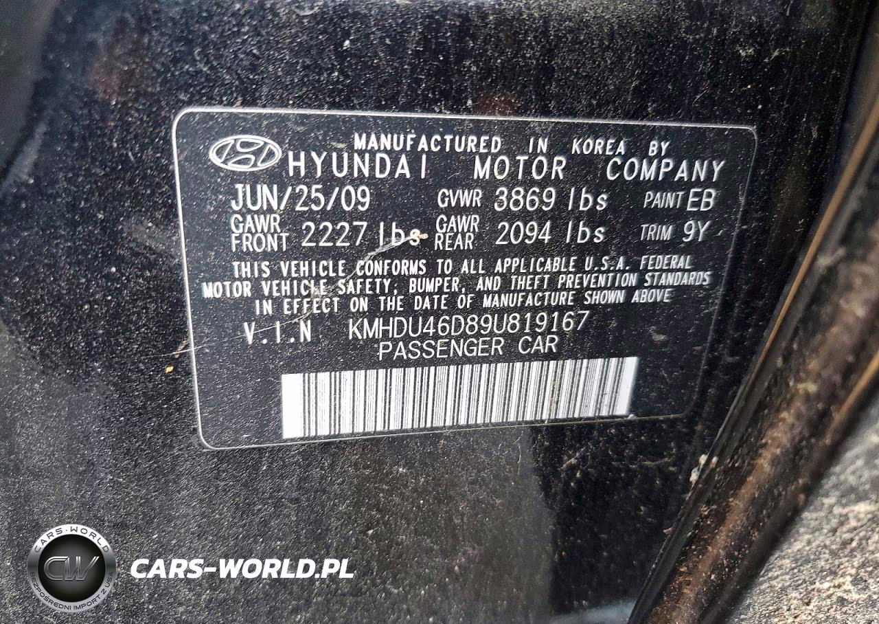 2009 Hyundai Elantra VIN:KMHDU46D89U819167 - 12