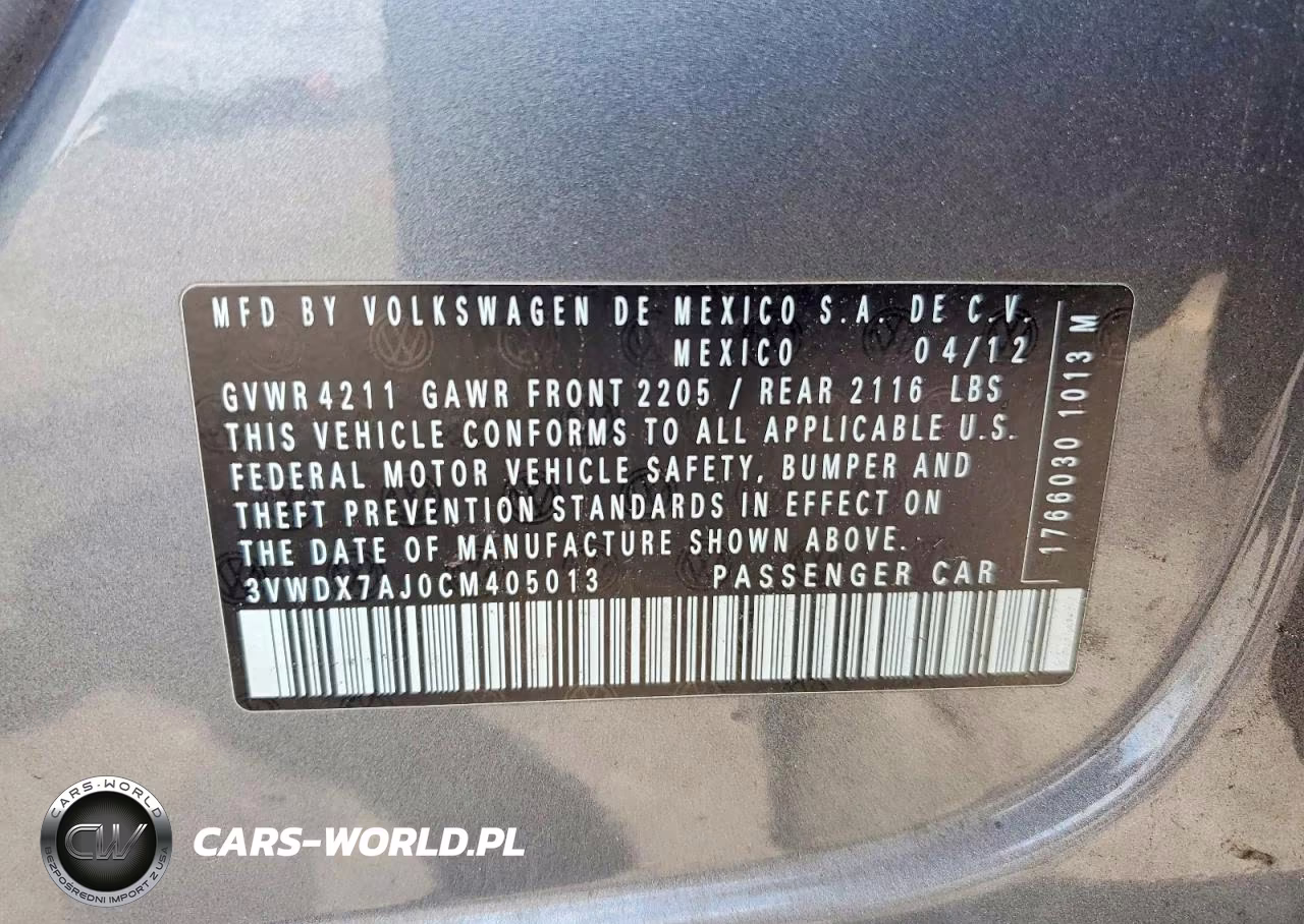 2012 Volkswagen Jetta Se VIN:3VWDX7AJ0CM405013 - 12