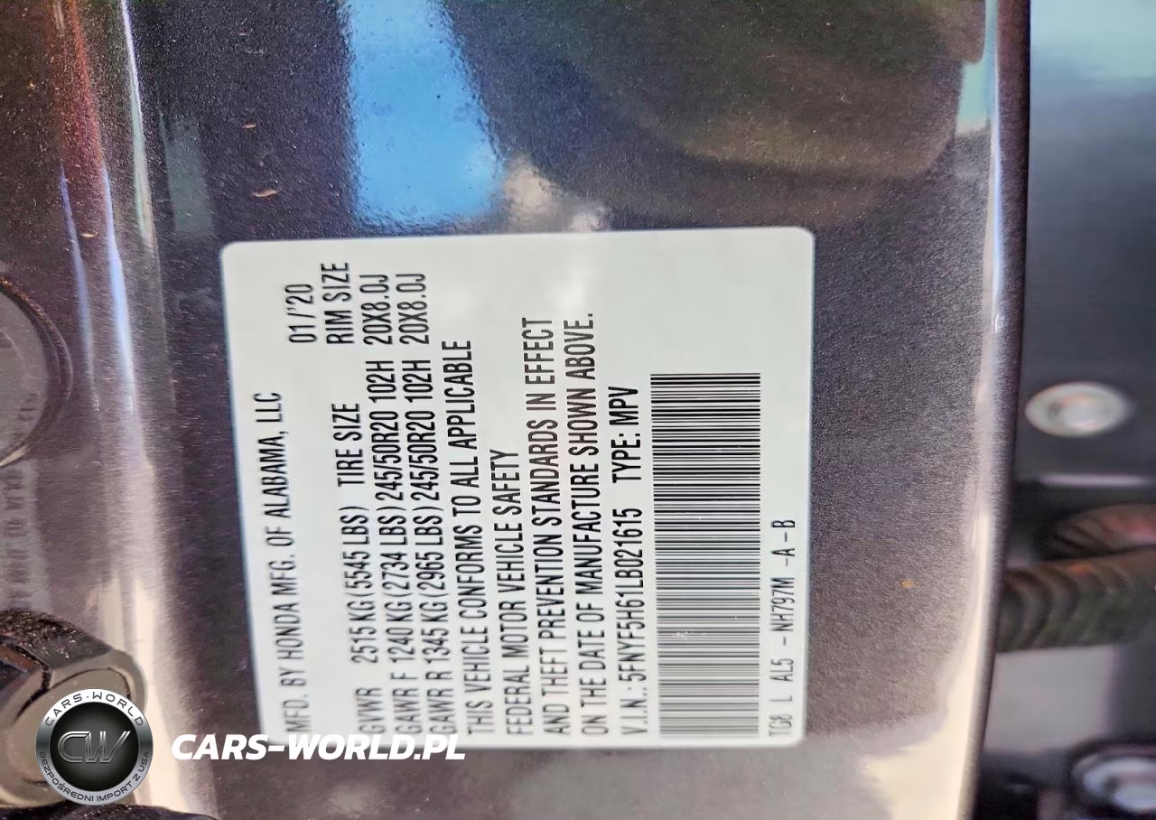 2020 Honda Pilot Touring VIN:5FNYF5H61LB021615 - 12