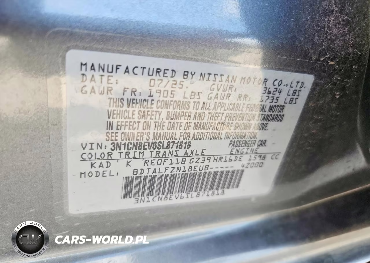 2025 Nissan Versa Sv VIN:3N1CN8EV6SL871818 - 13