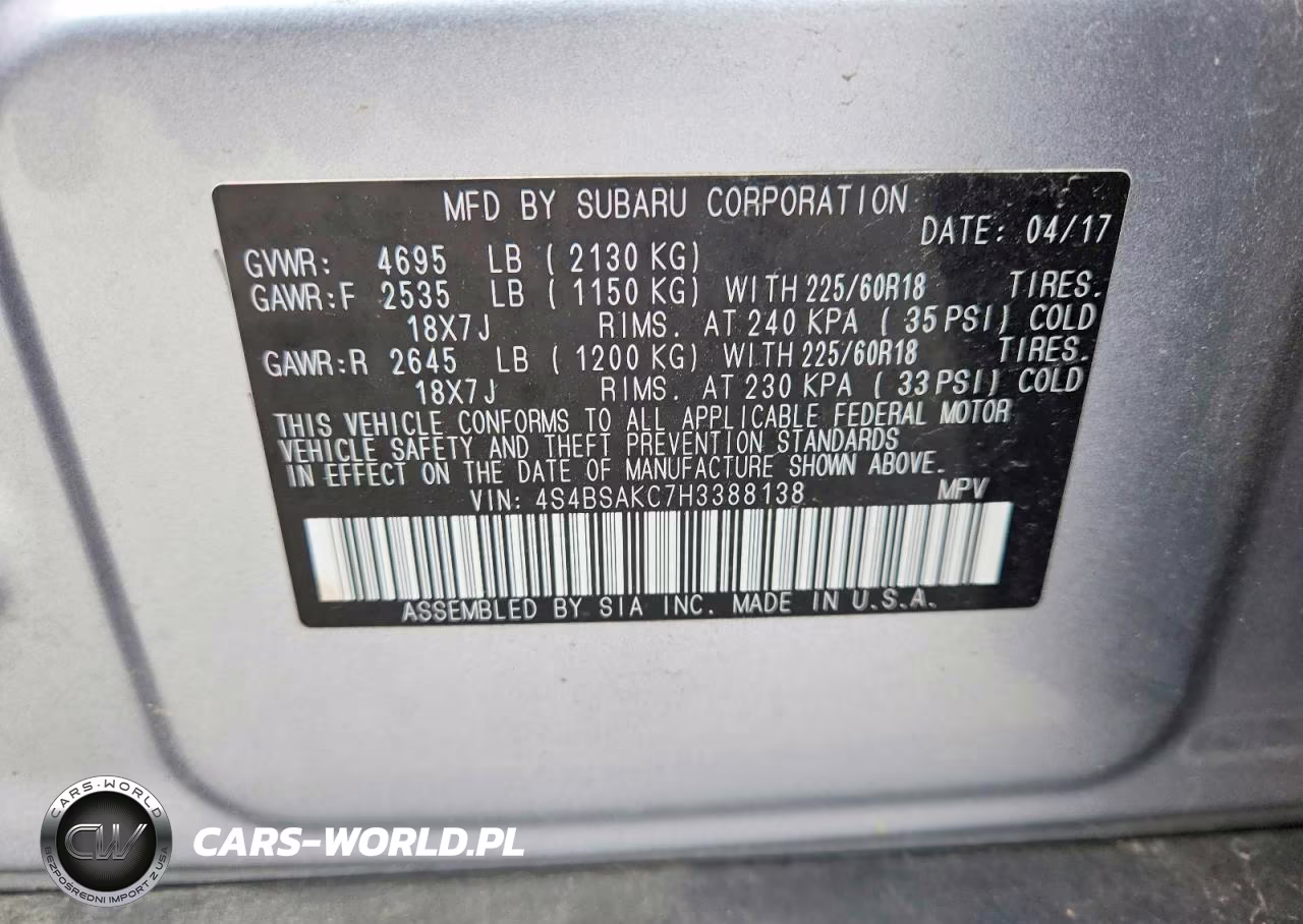 2017 Subaru Outback 2.5I Limited VIN:4S4BSAKC7H3388138 - 13