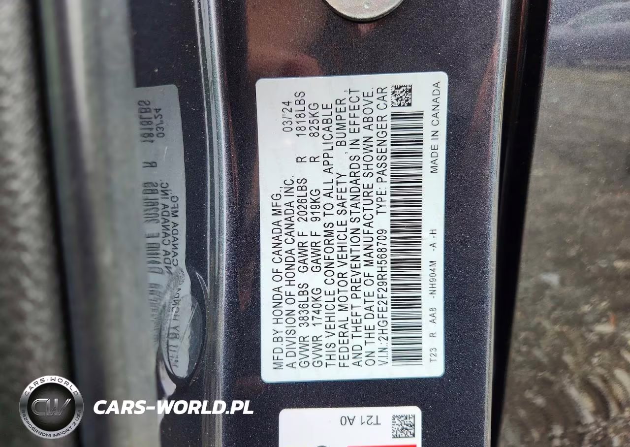 2024 Honda Civic Lx VIN:2HGFE2F29RH568709 - 12