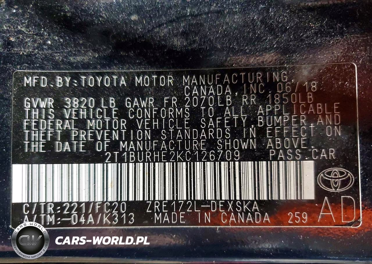2019 Toyota Corolla Se VIN:2T1BURHE2KC126709 - 12