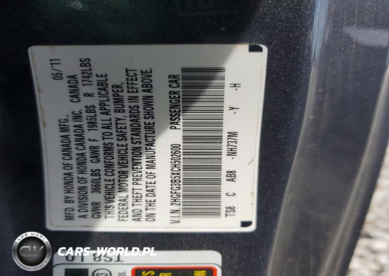 2012 Honda Civic VIN:2HGFG3B5XCH502600 - 12