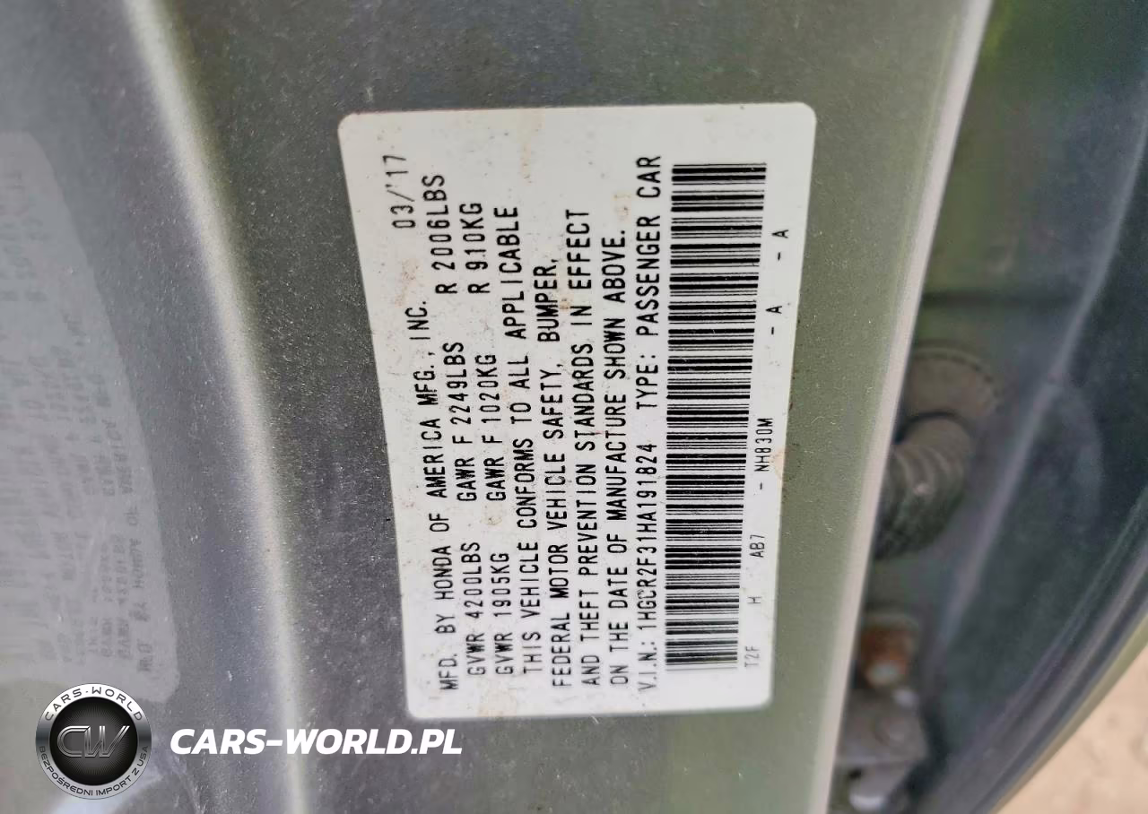 2017 Honda Accord Lx VIN:1HGCR2F31HA191824 - 12