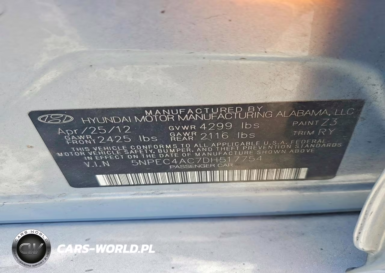 2013 Hyundai Sonata Se VIN:5NPEC4AC7DH517754 - 12