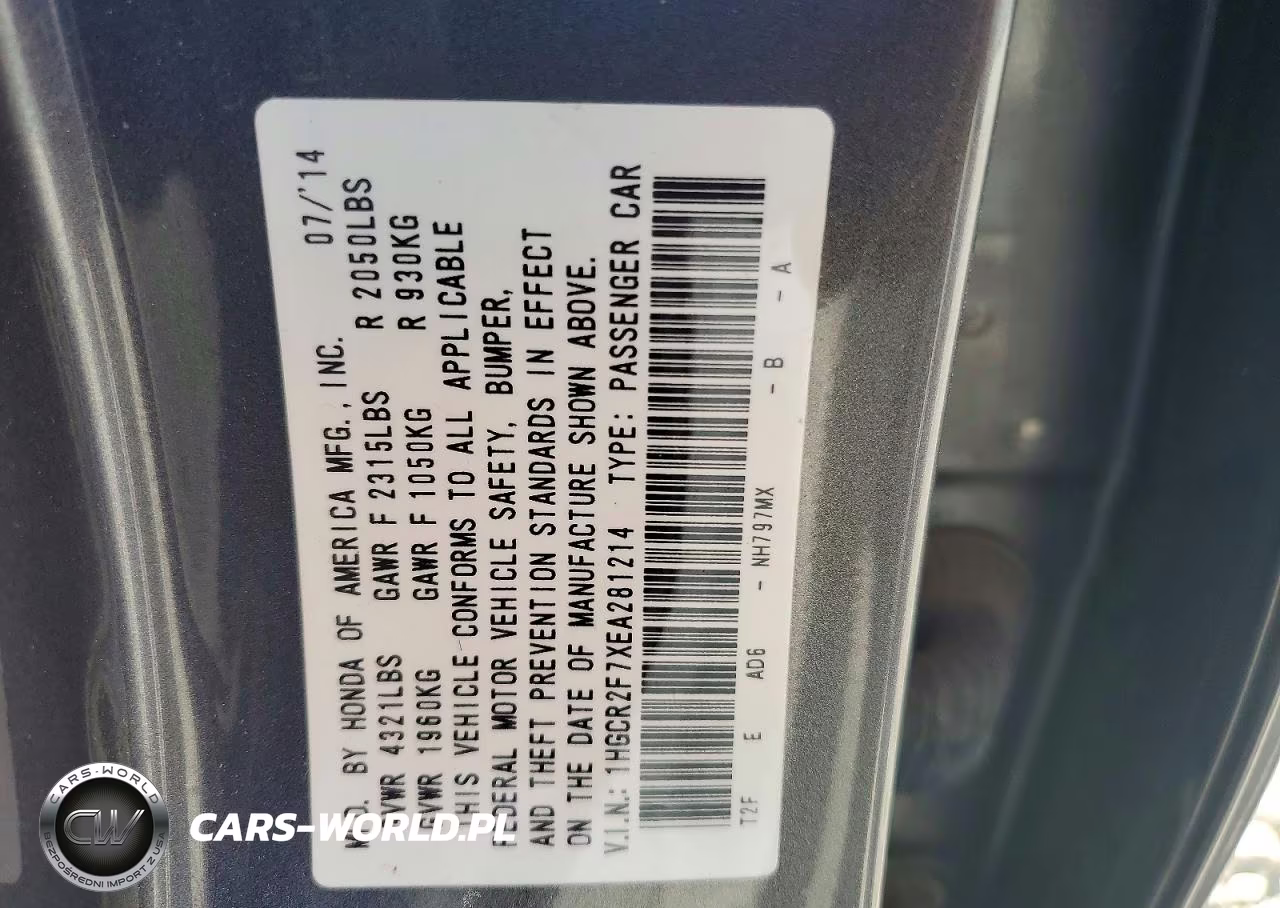 2014 Honda Accord Ex VIN:1HGCR2F7XEA281214 - 12
