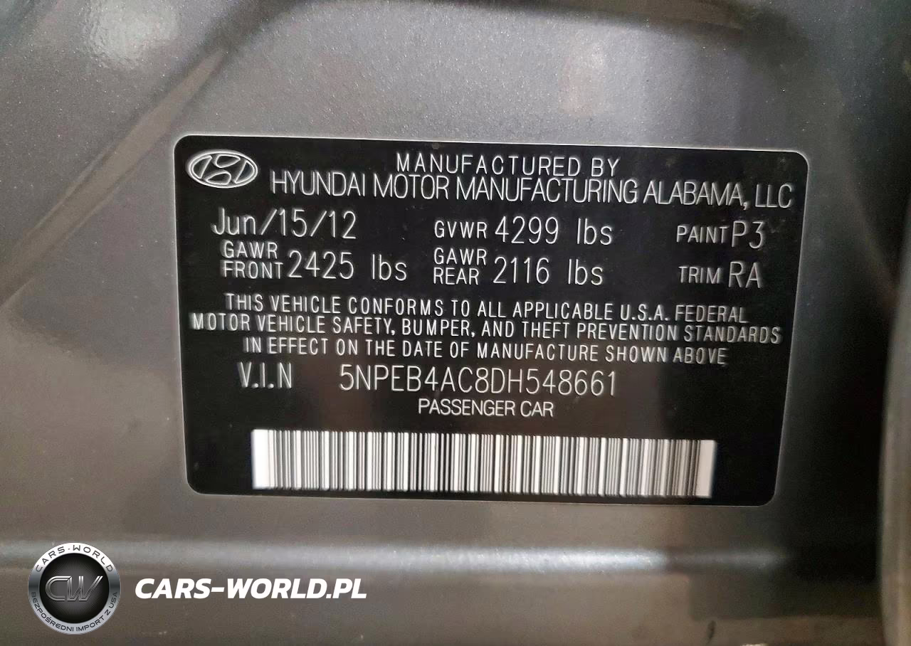 2013 Hyundai Sonata Gls VIN:5NPEB4AC8DH548661 - 12