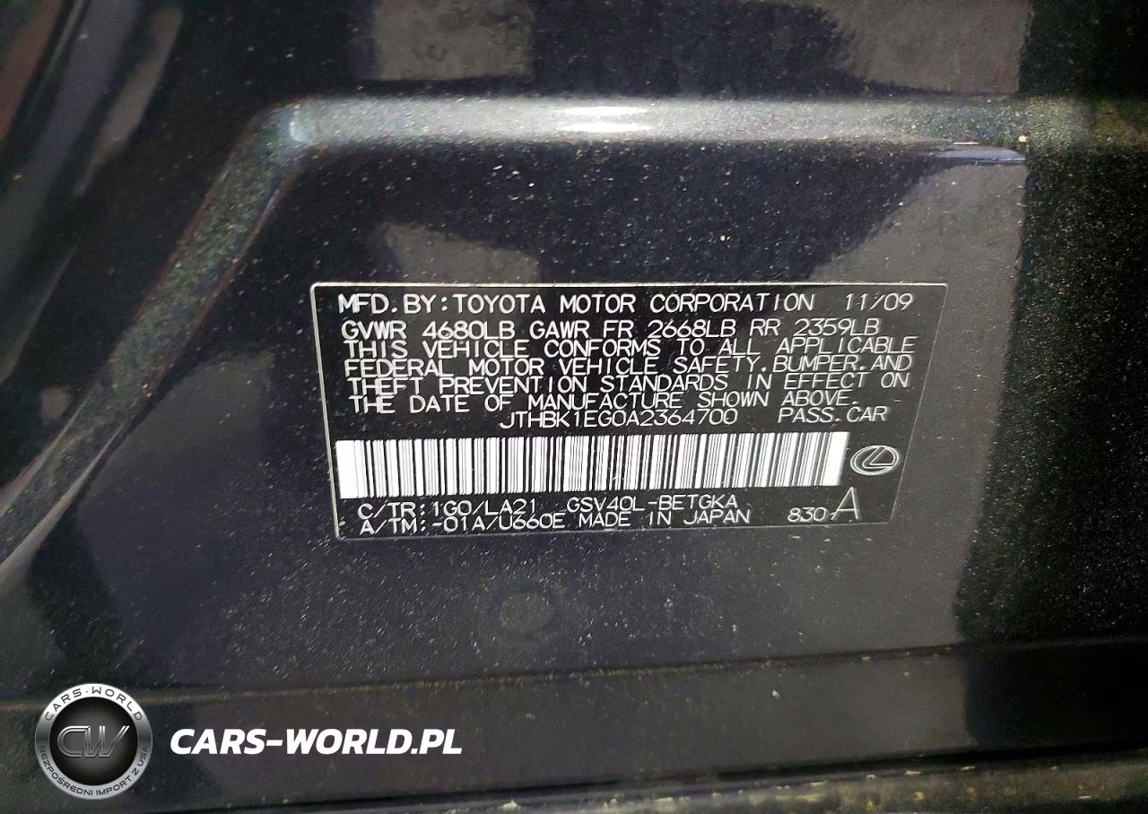 2010 Lexus Es 350 VIN:JTHBK1EG0A2364700 - 12