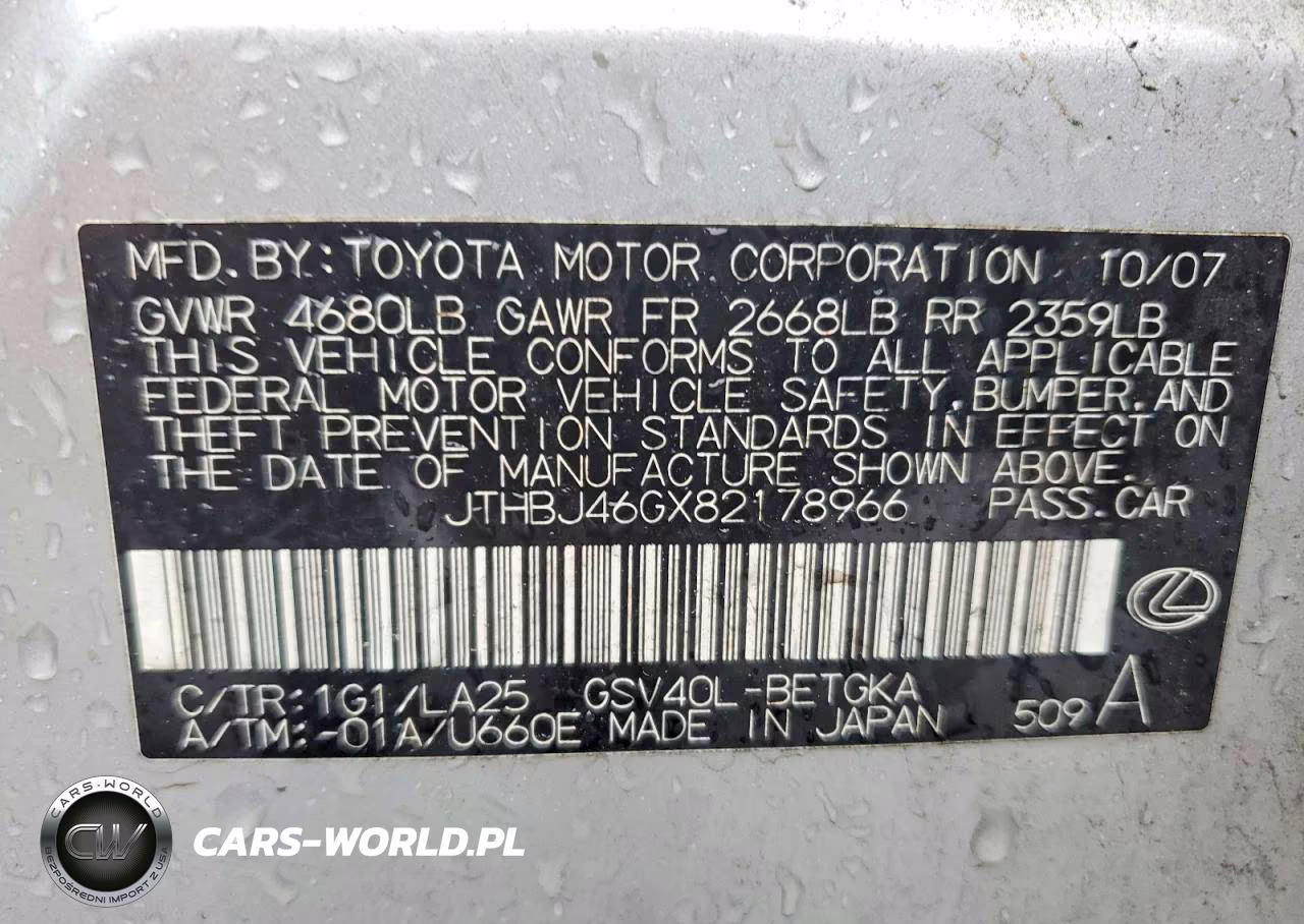 2008 Lexus Es 350 VIN:JTHBJ46GX82178966 - 12