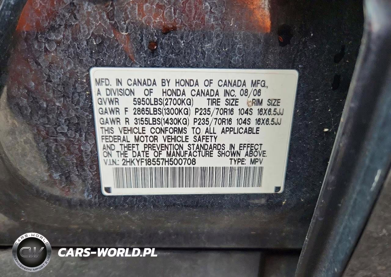 2007 Honda Pilot Exl VIN:2HKYF18557H500708 - 13