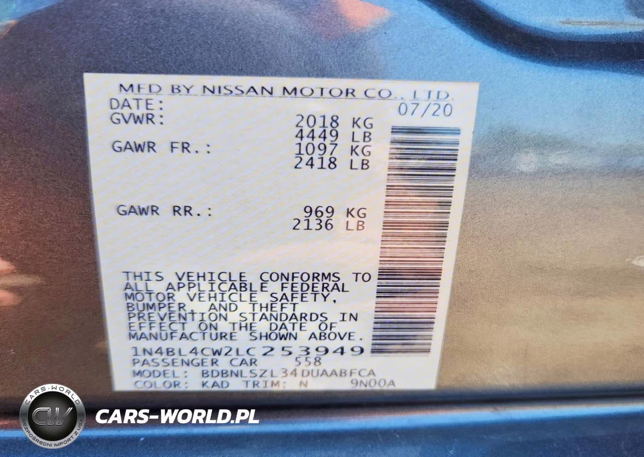 2020 Nissan Altima Sr VIN:1N4BL4CW2LC253949 - 13