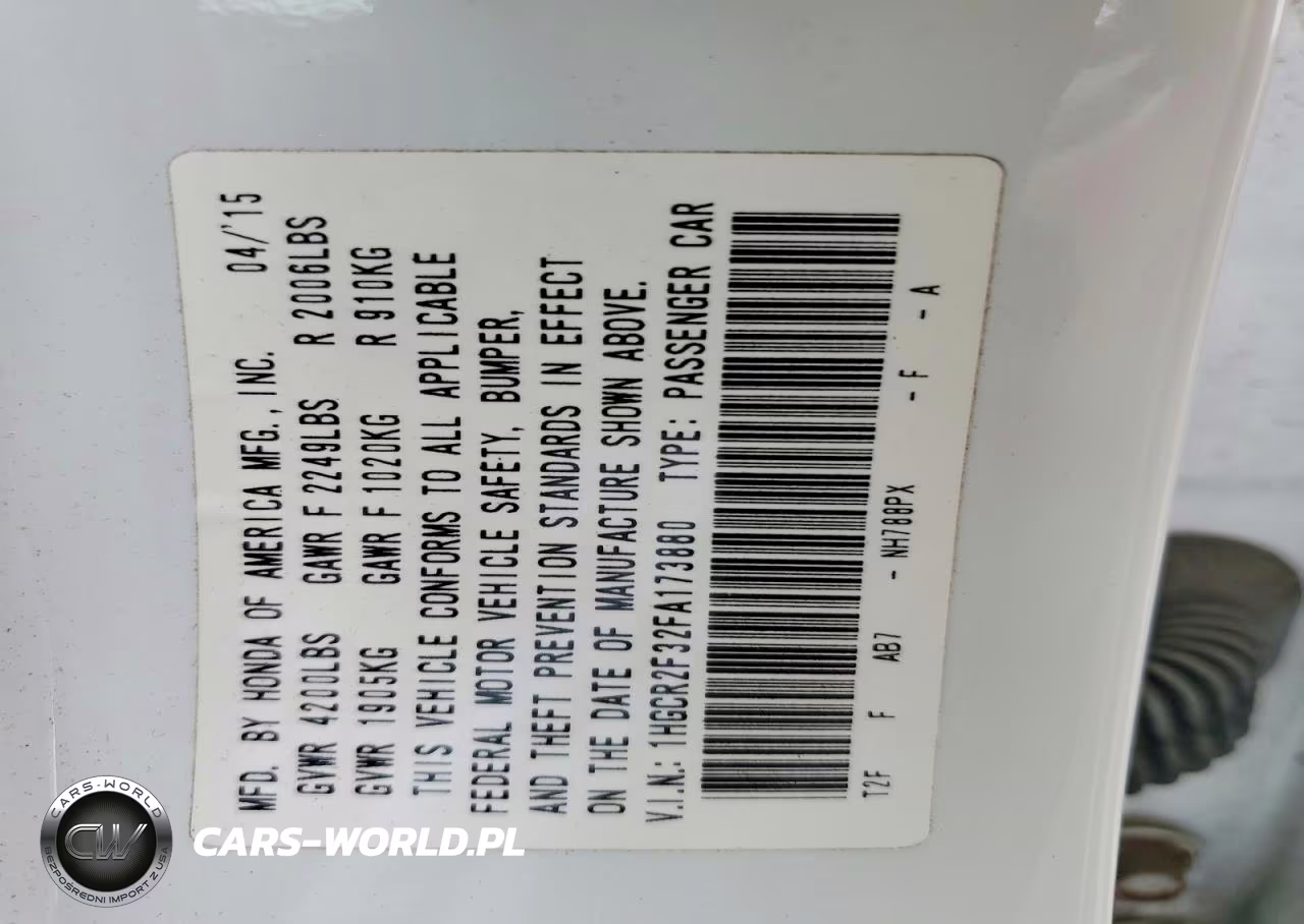 2015 Honda Accord Lx VIN:1HGCR2F32FA173880 - 12