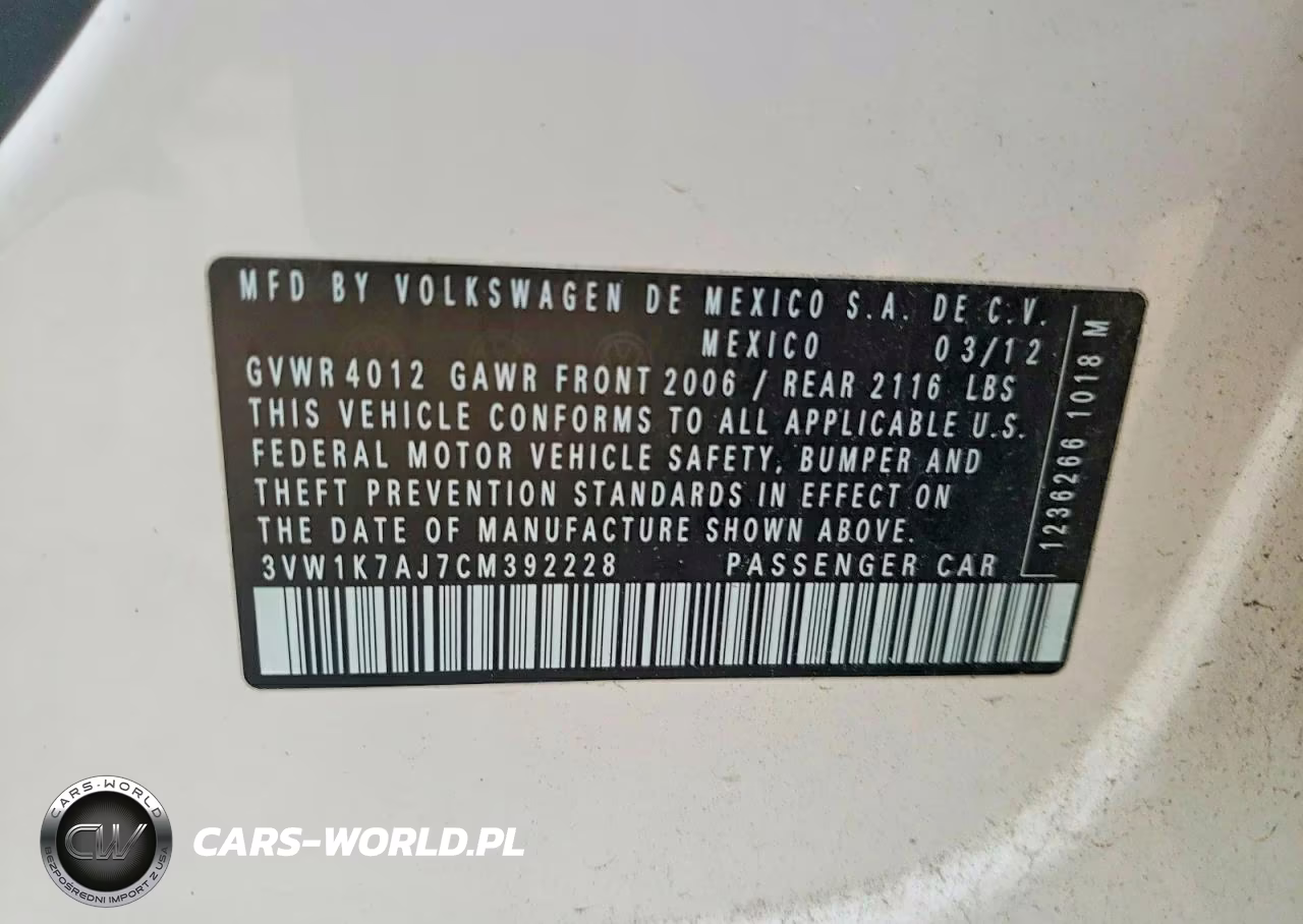 2012 Volkswagen Jetta Base VIN:3VW1K7AJ7CM392228 - 12