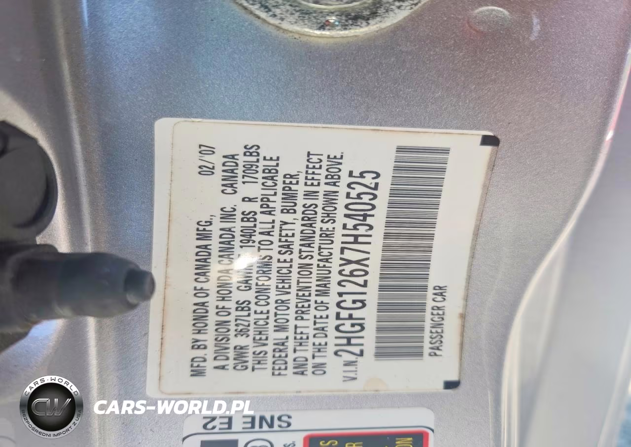 2007 Honda Civic Lx VIN:2HGFG126X7H540525 - 12