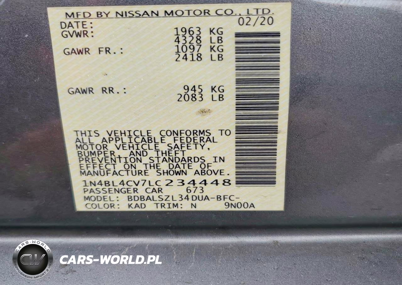 2020 Nissan Altima Sr VIN:1N4BL4CV7LC234448 - 12
