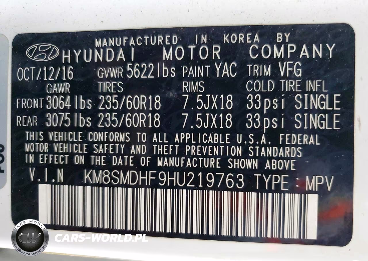 2017 Hyundai Santa Fe Se VIN:KM8SMDHF9HU219763 - 13