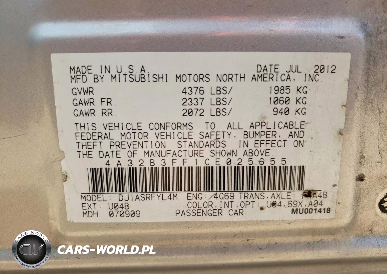 2012 Mitsubishi Galant Es VIN:4A32B3FF1CE025655 - 12
