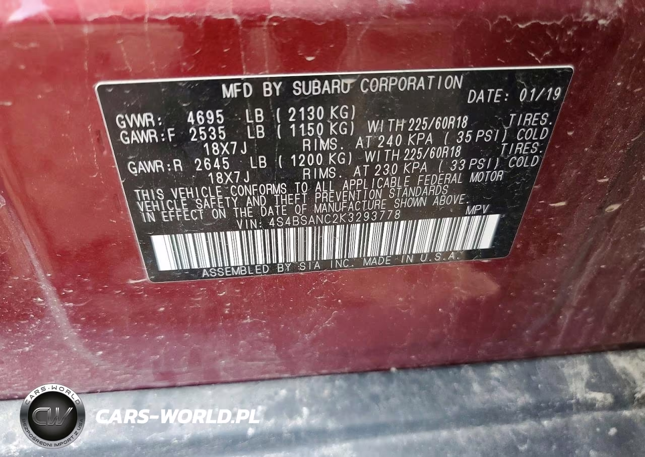 2019 Subaru Outback 2.5I Limited VIN:4S4BSANC2K3293778 - 12