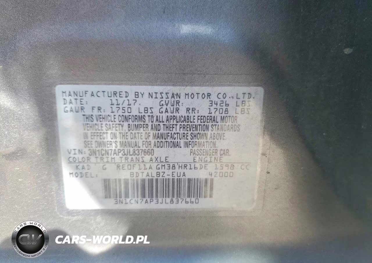 2018 Nissan Versa Sv VIN:3N1CN7AP3JL837660 - 12