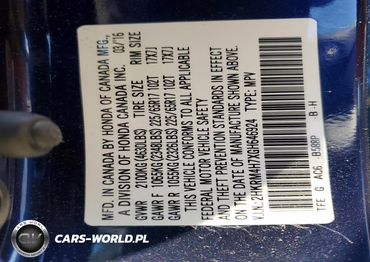 2016 Honda Cr-V Exl VIN:2HKRM4H7XGH646924 - 13