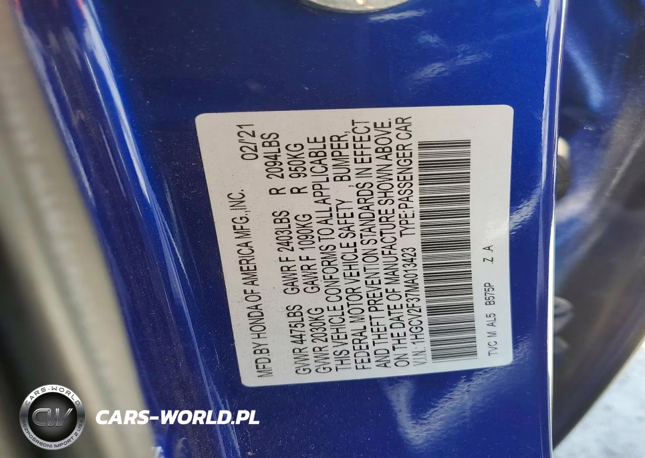 2021 Honda Accord Sport VIN:1HGCV2F37MA013423 - 13