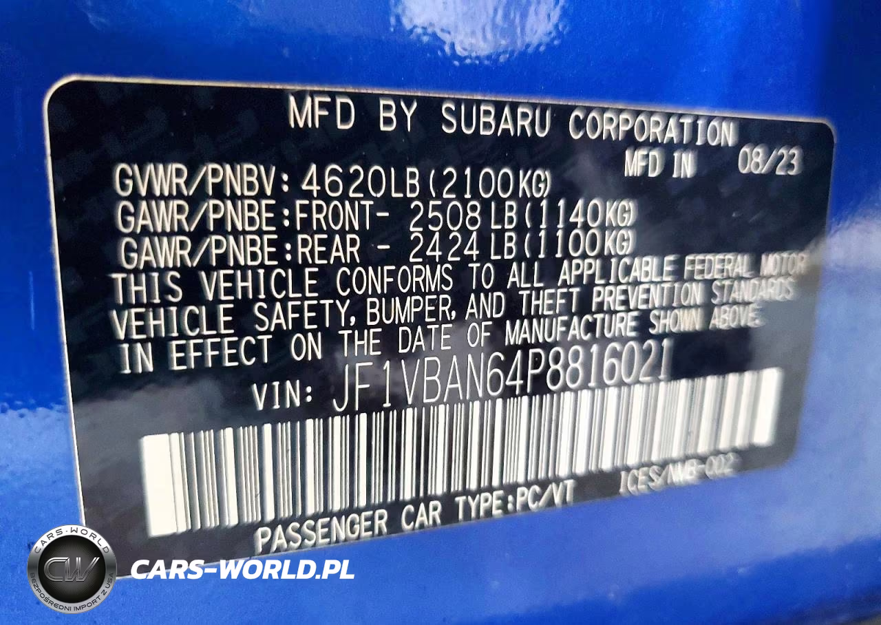 2023 Subaru Wrx Limited VIN:JF1VBAN64P8816021 - 12