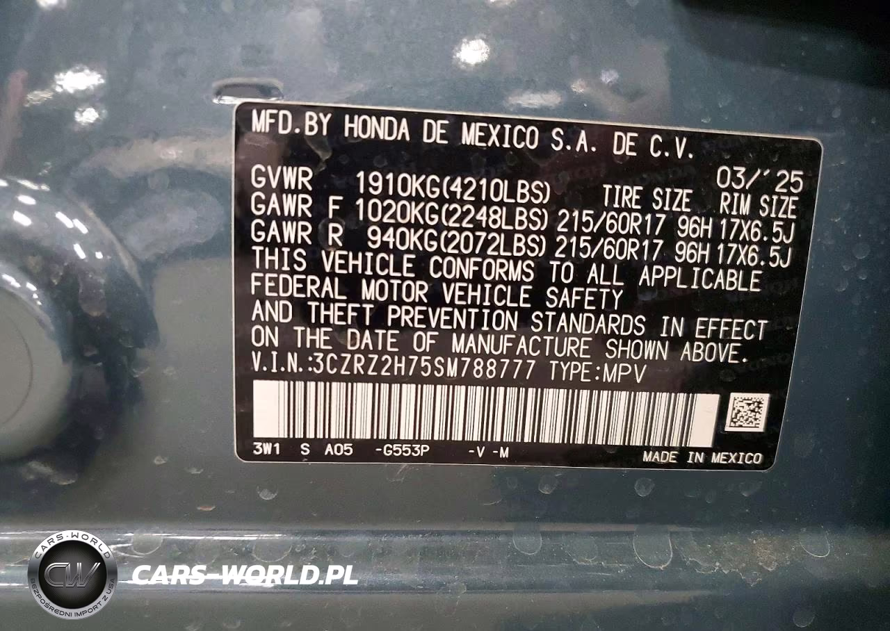 2025 Honda Hr-V Exl VIN:3CZRZ2H75SM788777 - 13