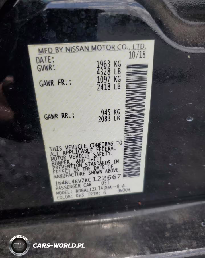 2019 Nissan Altima Sl VIN:1N4BL4EV2KC122667 - 12
