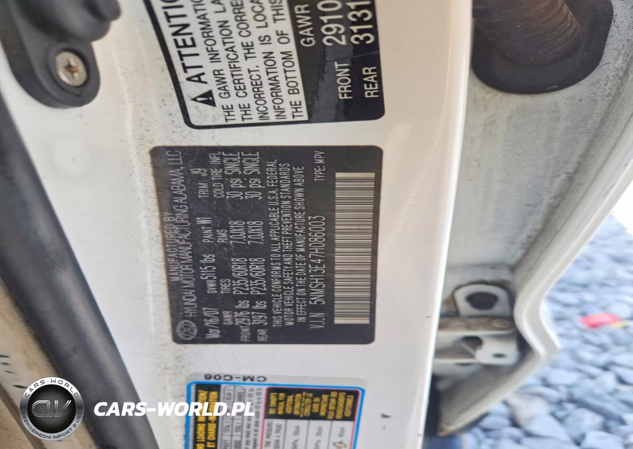 2007 Hyundai Santa Fe Se VIN:5NMSH13E47H086003 - 13
