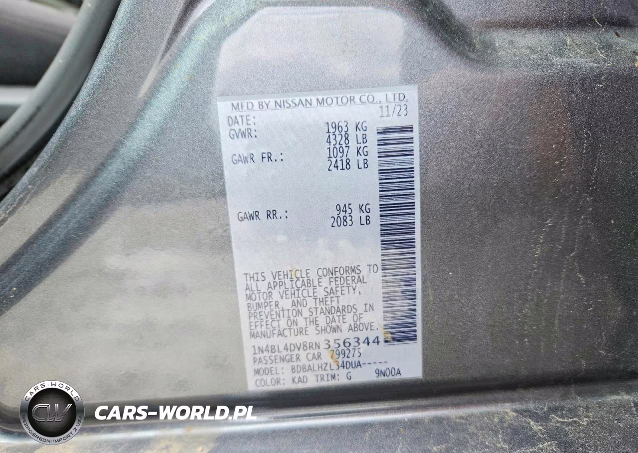 2024 Nissan Altima Sv VIN:1N4BL4DV8RN356344 - 12