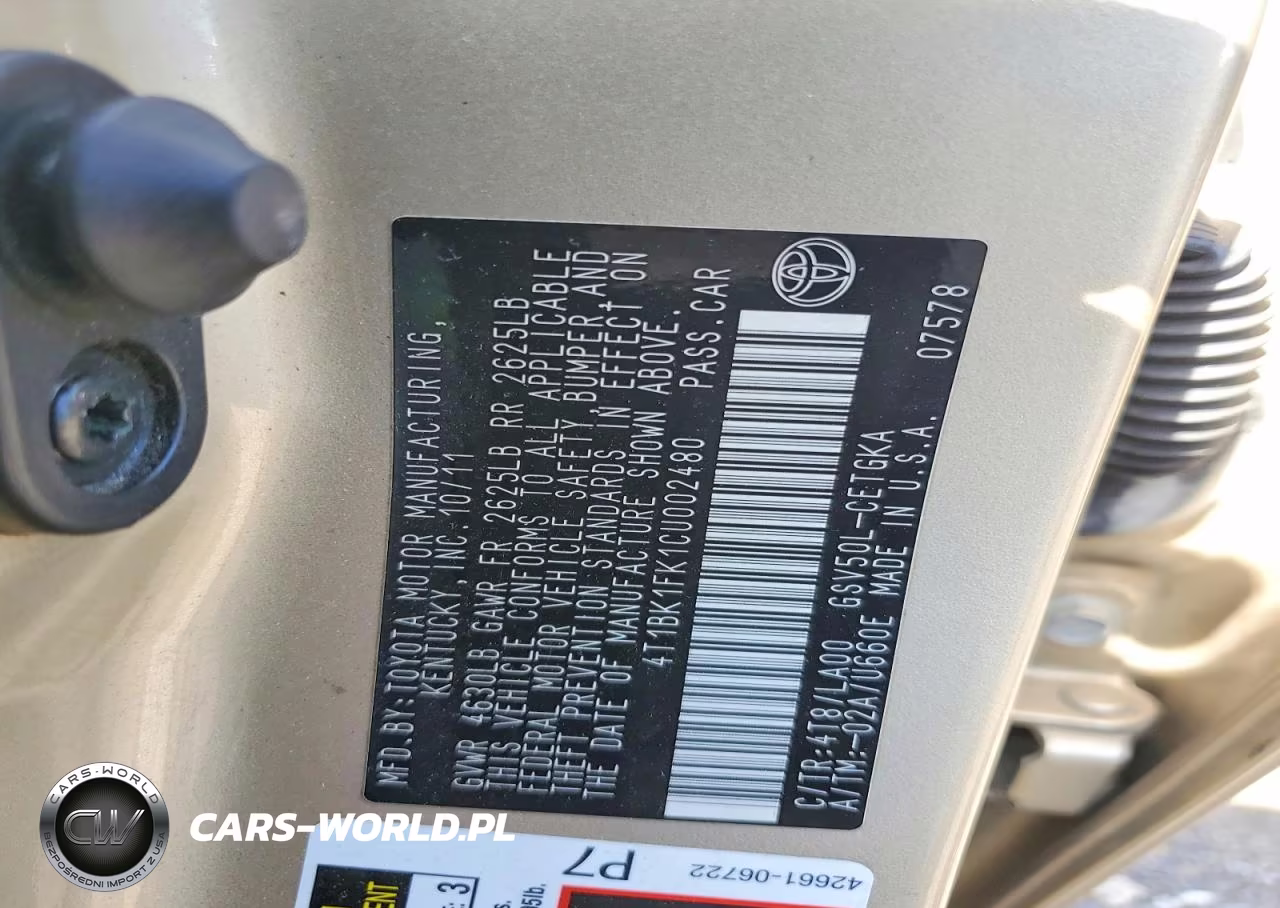 2012 Toyota Camry Xle V6 VIN:4T1BK1FK1CU002480 - 12