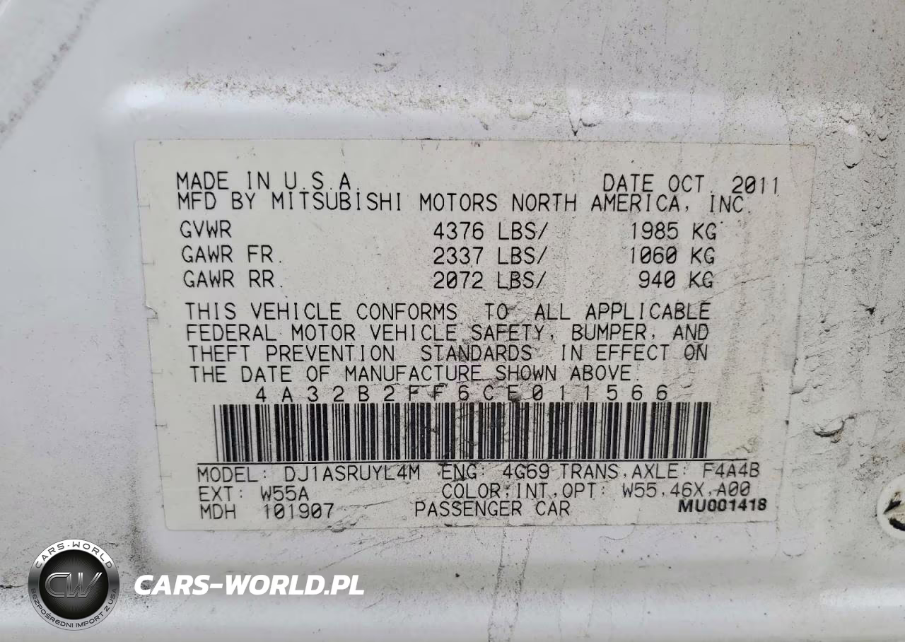2012 Mitsubishi Galant Fe VIN:4A32B2FF6CE011566 - 12