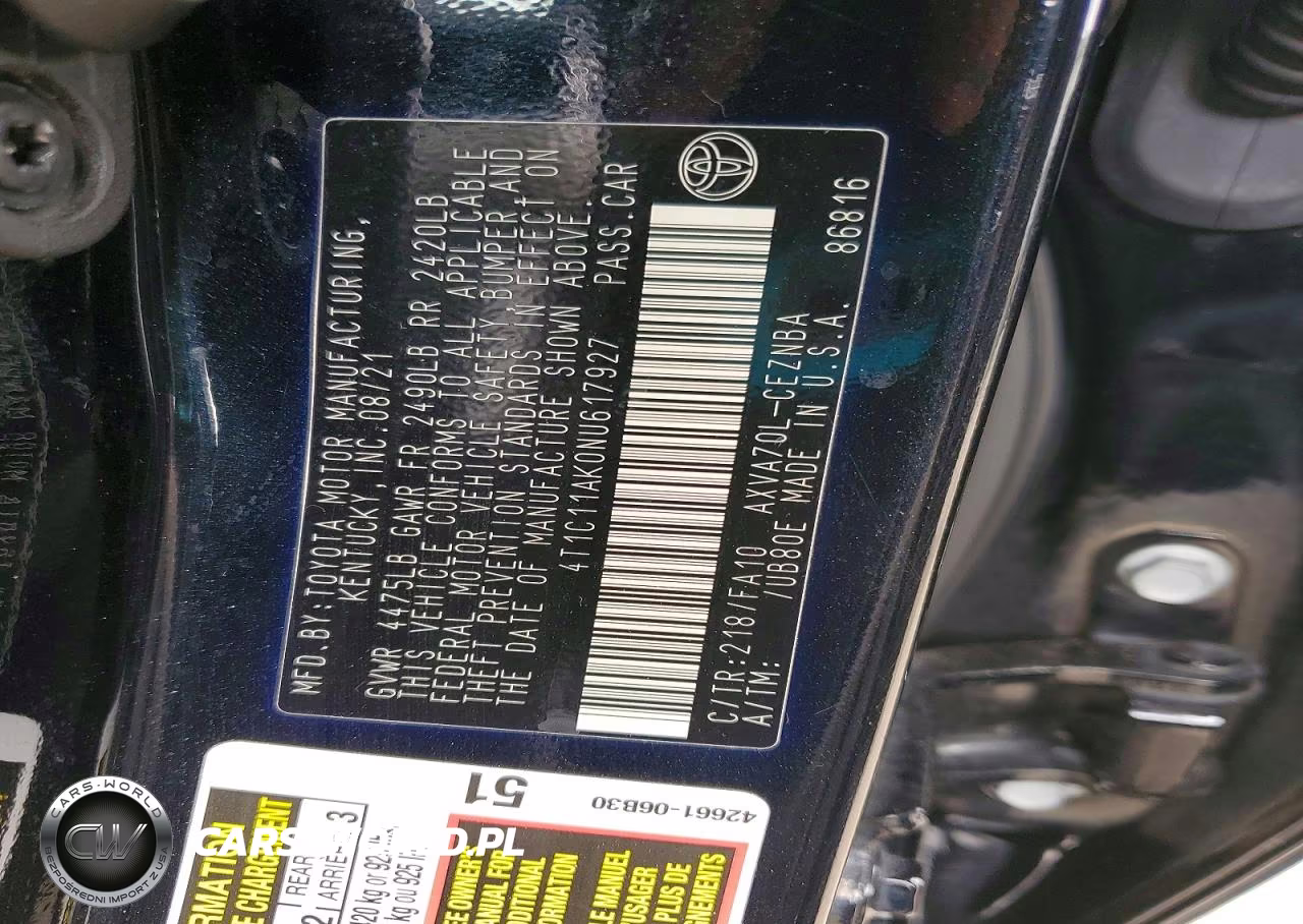 2022 Toyota Camry Le VIN:4T1C11AK0NU617927 - 13