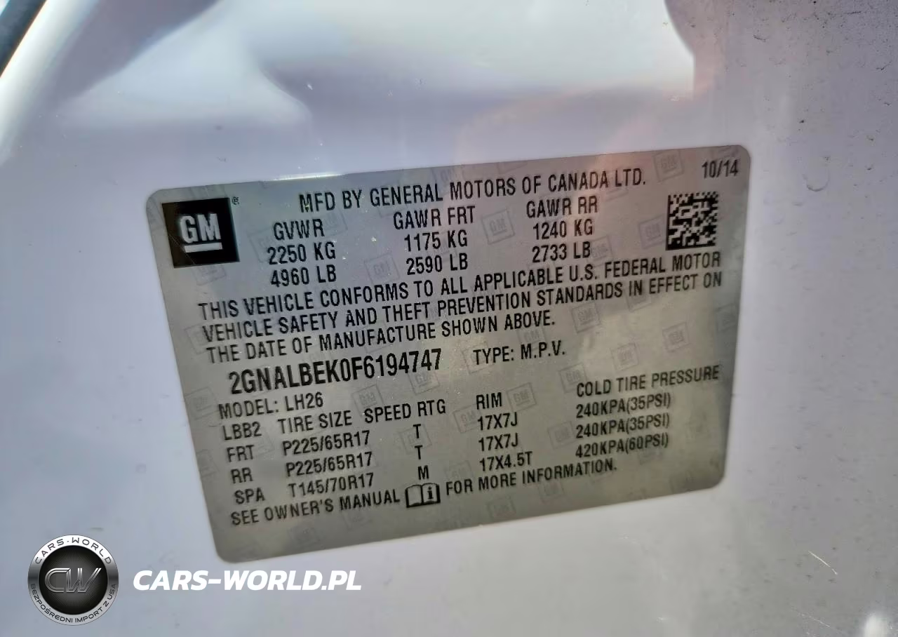 2015 Chevrolet Equinox Lt VIN:2GNALBEK0F6194747 - 14