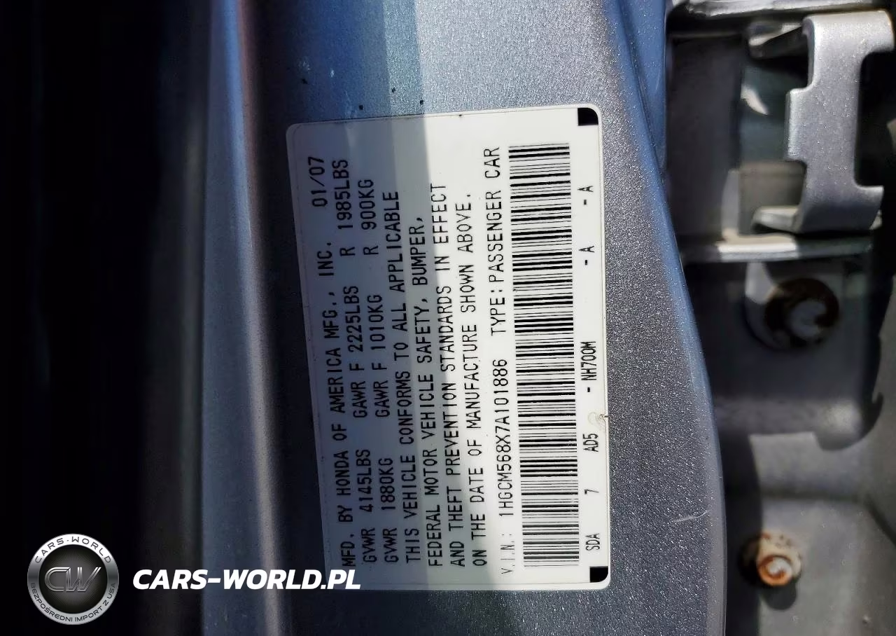 2007 Honda Accord Ex VIN:1HGCM568X7A101886 - 12