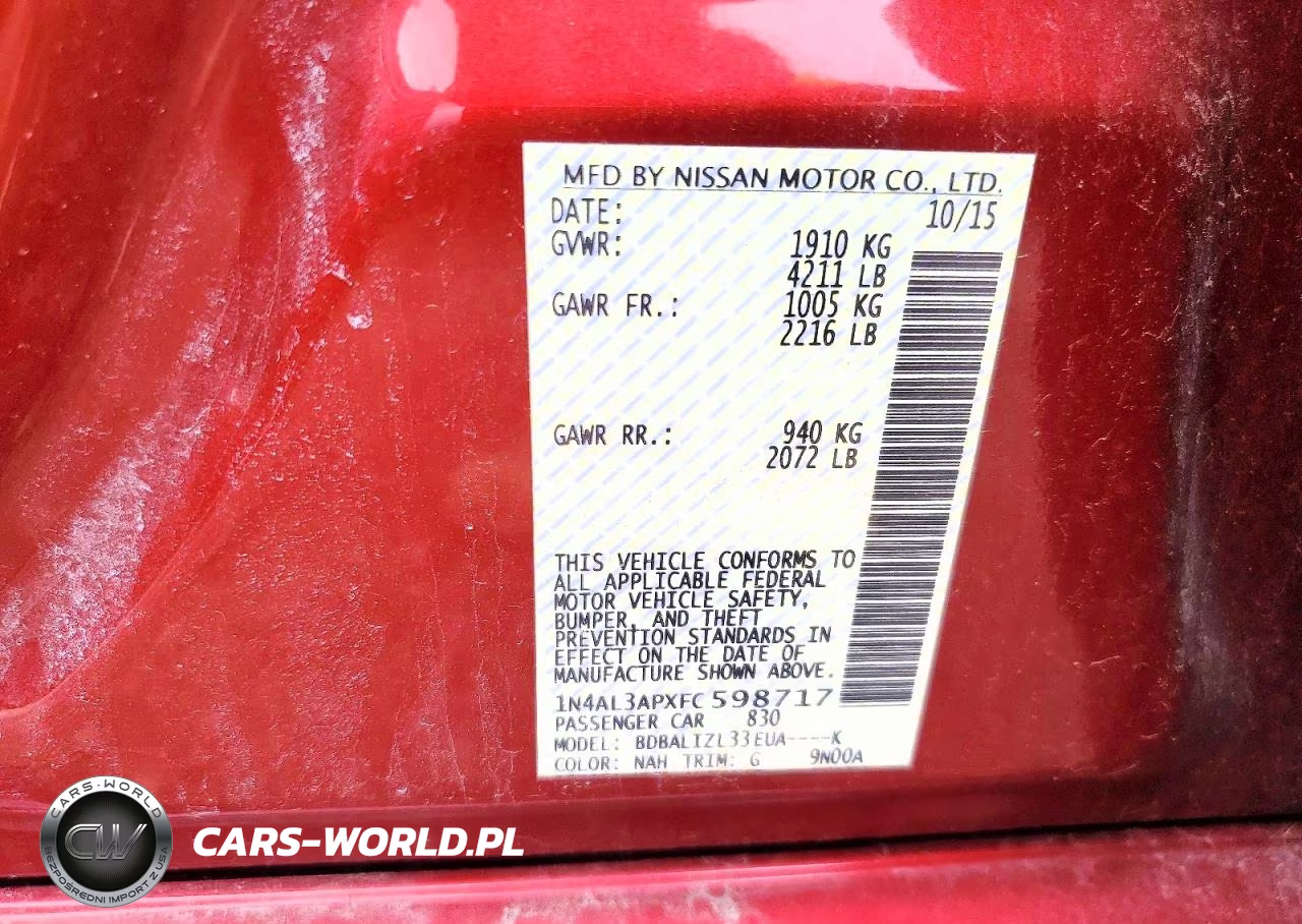 2015 Niss Altima 2.5 Sv VIN:1N4AL3APXFC598717 - 12