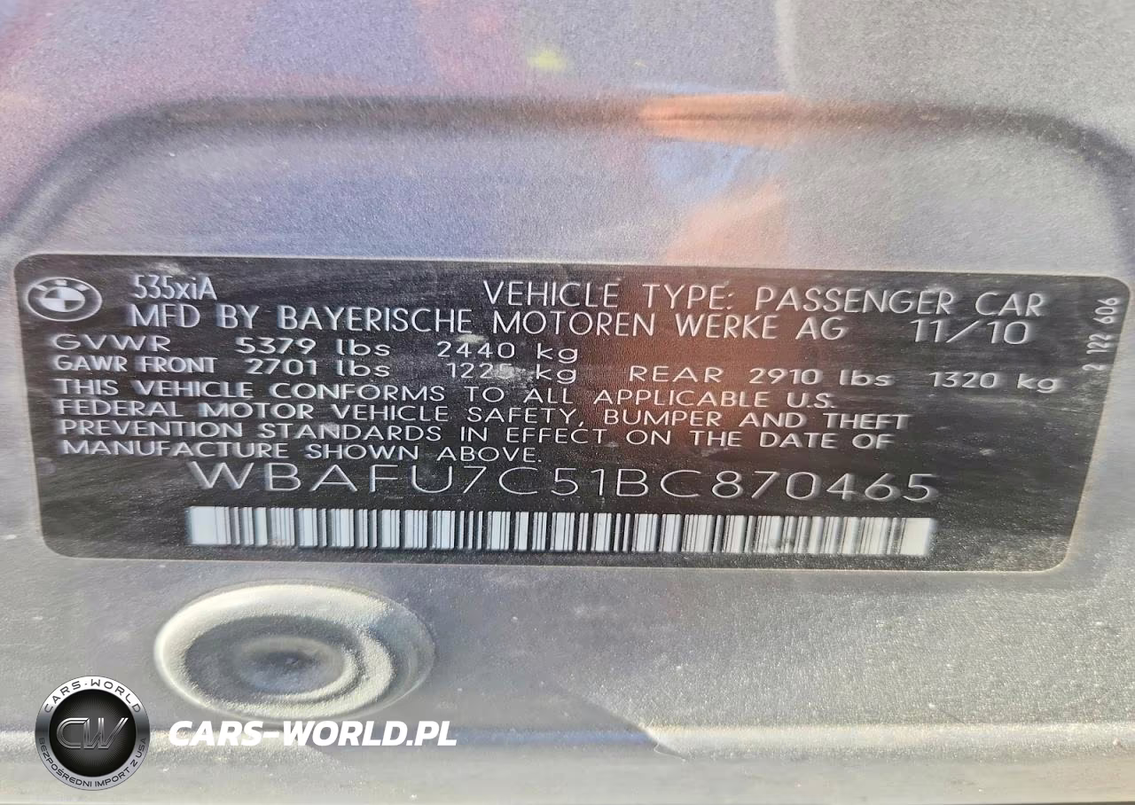2011 BMW 535 Xi VIN:WBAFU7C51BC870465 - 14