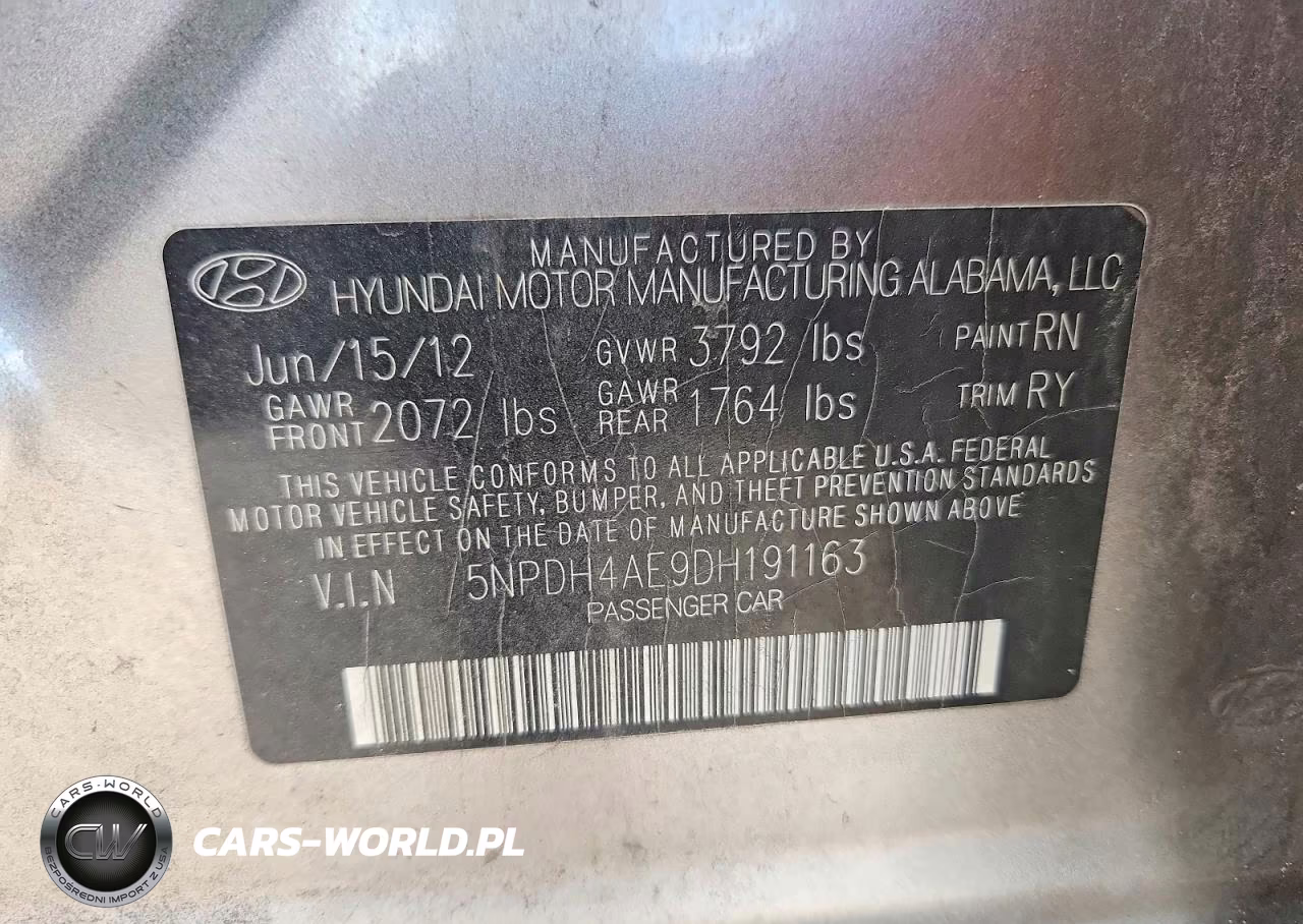 2013 Hyundai Elantra Limited VIN:5NPDH4AE9DH191163 - 12