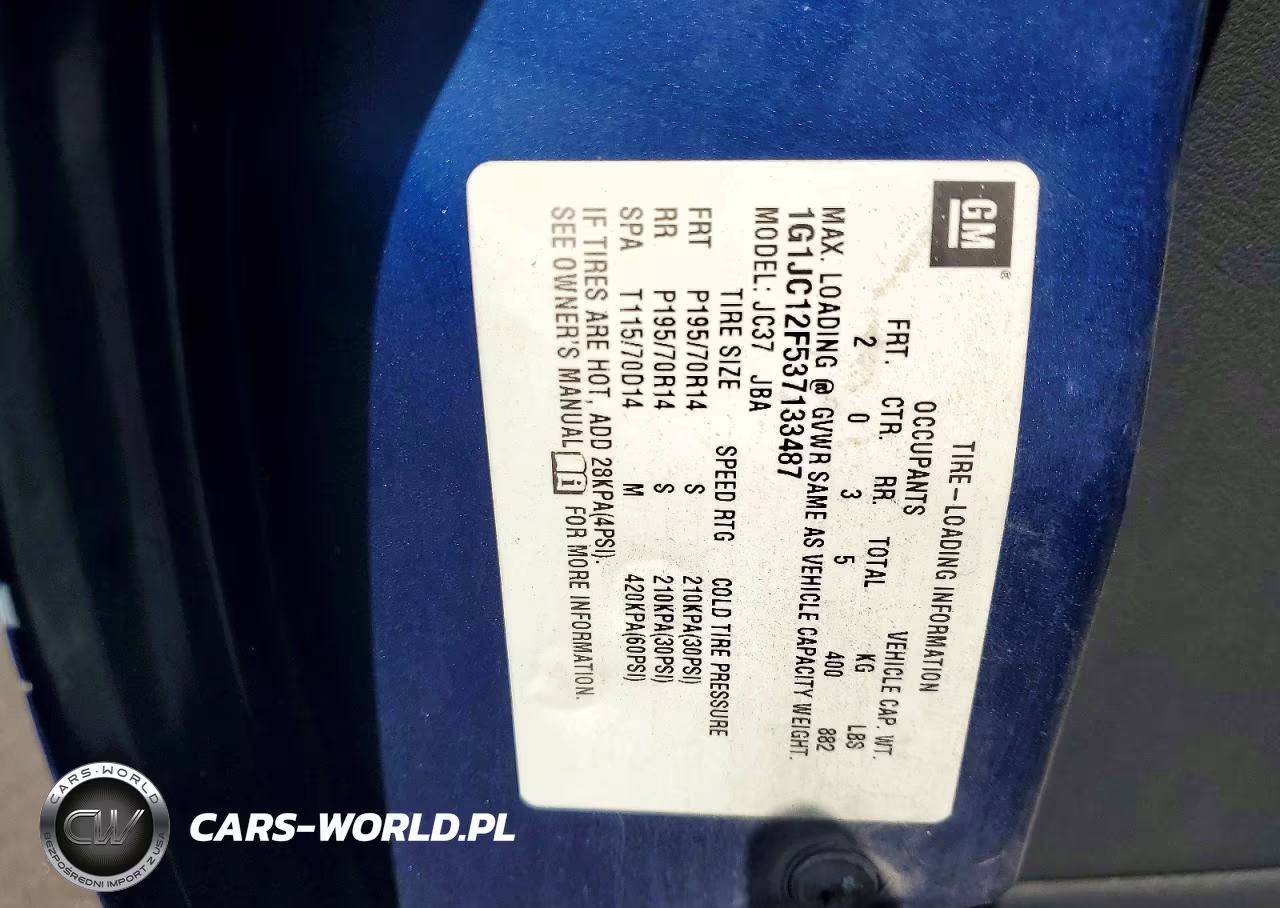 2003 Chevrolet Cavalier VIN:1G1JC12F537133487 - 12