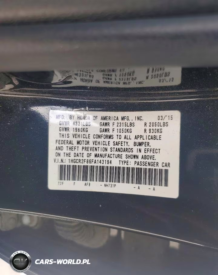 2015 Honda Accord Exl VIN:1HGCR2F86FA143194 - 12