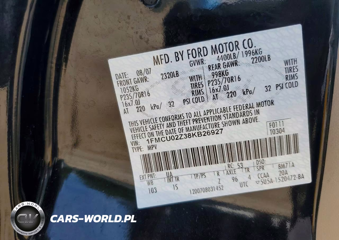 2008 Ford Escape Xls VIN:1FMCU02Z38KB26927 - 13